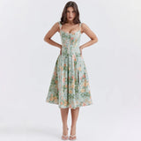 Suninheart Summer Dress Women 2023 Green Lace Up Floral Print Dress Elegant with Boning Casual Party Holiday Dress High Quality