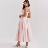 Suninheart Fashion Summer Dresses 2024 Pink Strapless Wedding Guest Long Corset Dress Elegant Flare Party Dresses Women Clothing
