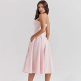 Dropshipping Pink Summer Dress 2024 New Arrivals Spaghetti Strap Elegant Midi Dress Fit and Flare Dress Sexy Women's Clothing